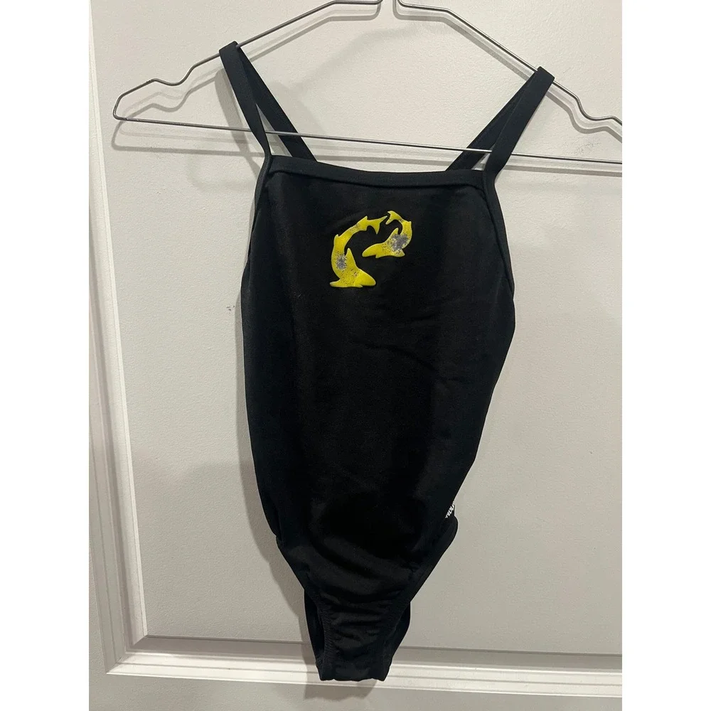 Speedo Girls One Piece Swimsuit Shark Graphic Black Size 8/24